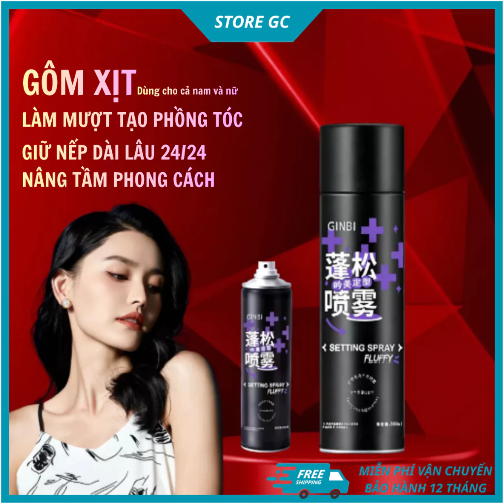 Gôm Xịt Tạo Phồng Tóc GINBI 200ml Kèm Lược Tạo Kiểu Giữ Nếp 24h Không Bết Dính Phù Hợp Cả Nam Và Nữ