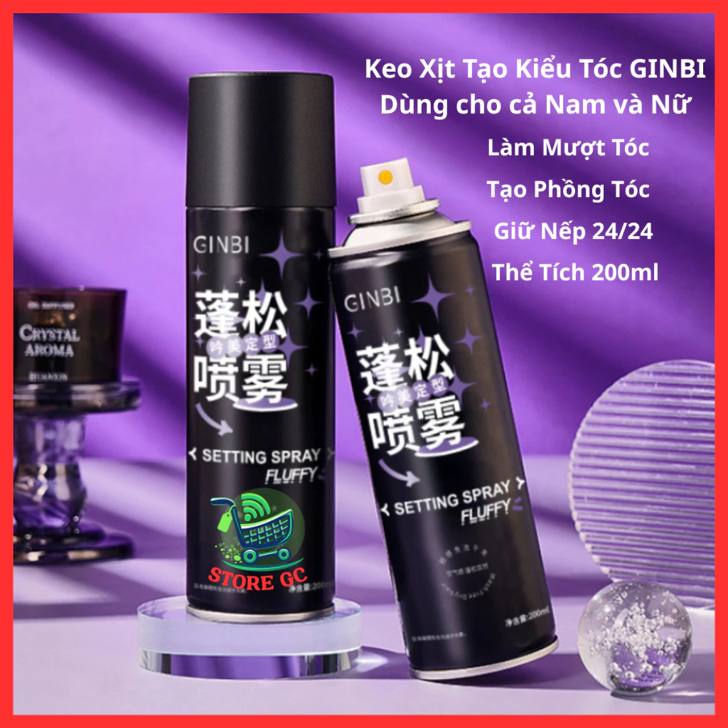 Gôm Xịt Tạo Phồng Tóc GINBI 200ml Kèm Lược Tạo Kiểu Tóc Chuyên Nghiệp Tại Nhà Phù Hợp Cả Nam Và Nữ