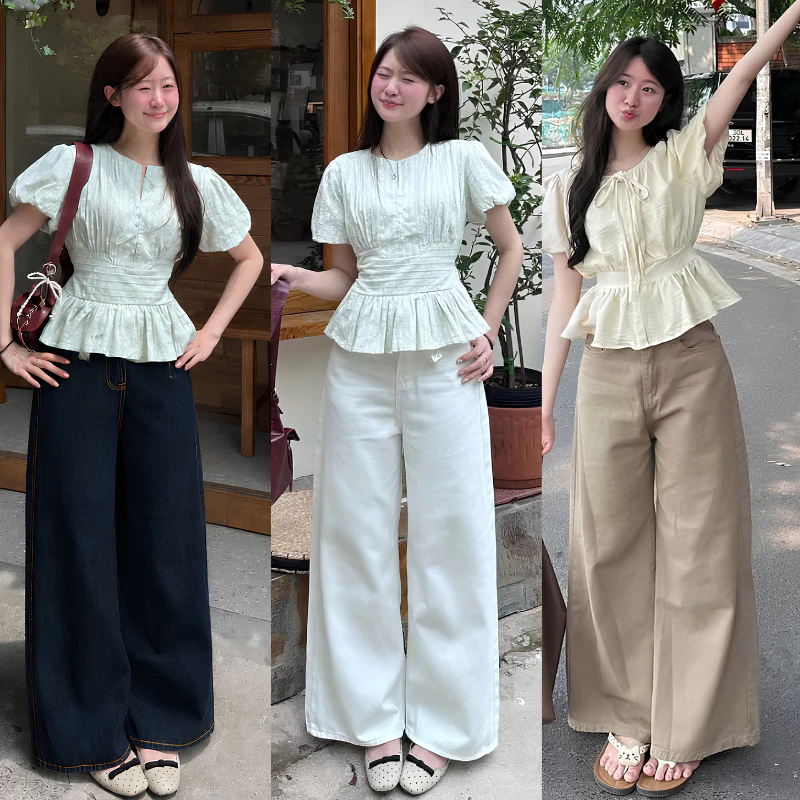 Quần Jean Trắng Nữ MIAA Cạp Cao Ống Suông Rộng - Chất Vải Jeans Cao Cấp màu Trắng và Nâu, Quần Bò Ống Rộng Nữ