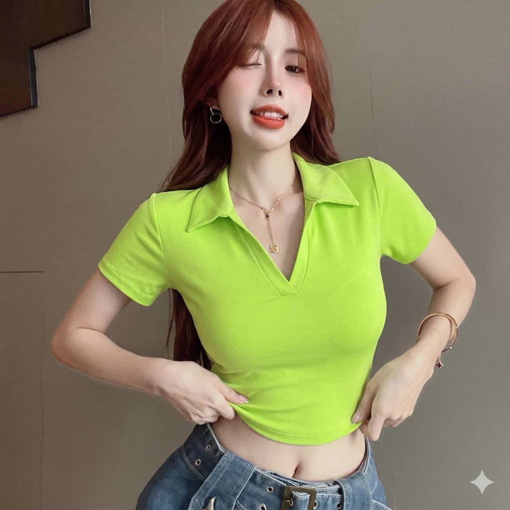 Áo Croptop Nữ Cổ Bẻ Hàn Style