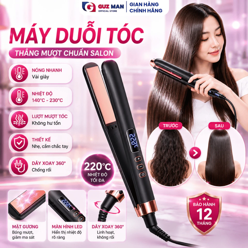 Máy Ép Tóc Máy Uốn Tóc Nam Nữ thiết kế đầu nhỏ 13mm dễ tạo kiểu Làm nóng nhanh an toàn