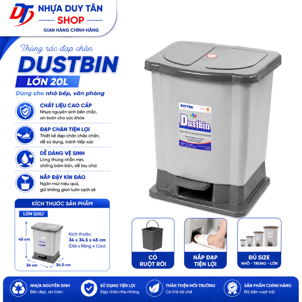 Thùng Rác Đạp Chân Nhựa Duy Tân Hiệp Thành - Có Ruột Rời, Nắp Đạp Chân, Đủ Size Nhà Bếp Văn Phòng