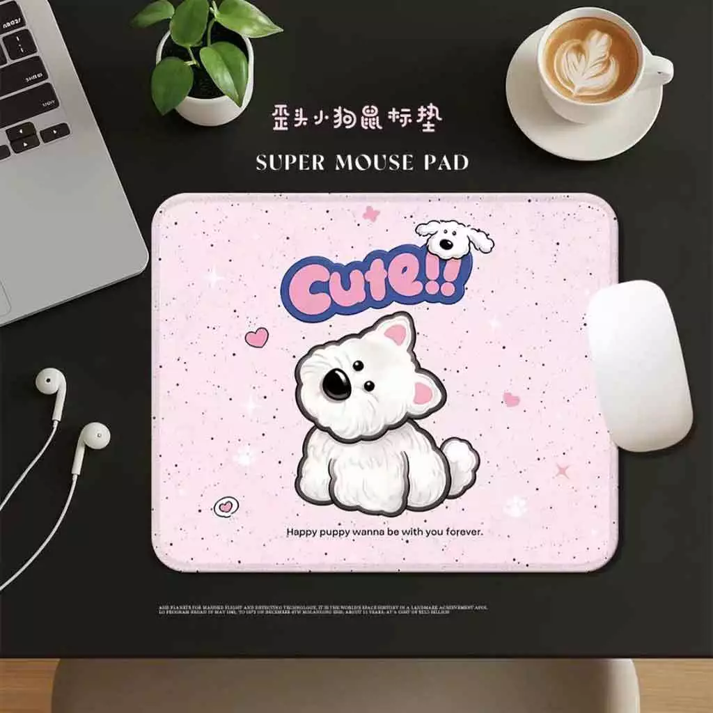 Lót Chuột Cún Trắng Kawaii Cute Gaming Mousepad Size Lớn Chống Trượt Dễ Thương