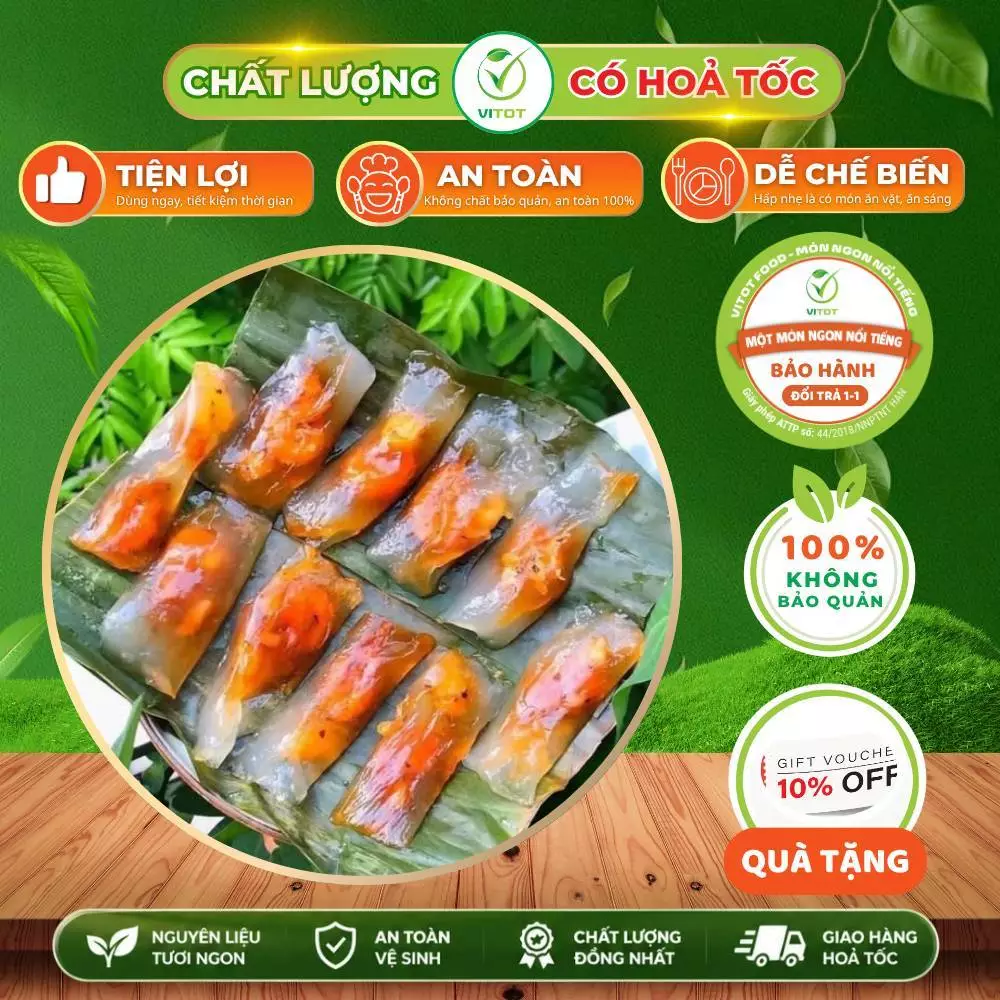 Bánh Bột Lọc VITOT Đặc Sản Xứ Huế Hút Chân Không Kèm Nước Chấm 30c/Set, Mềm Dẻo