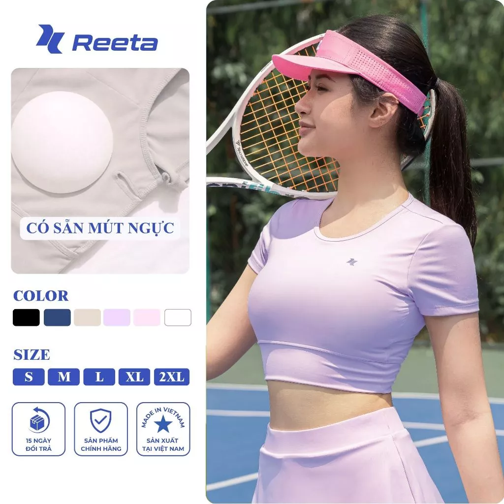 Áo croptop thể thao nữ REETA có sẵn mút ngực tay ngắn tập gym yoga chạy bộ tennis pickleball...- A020
