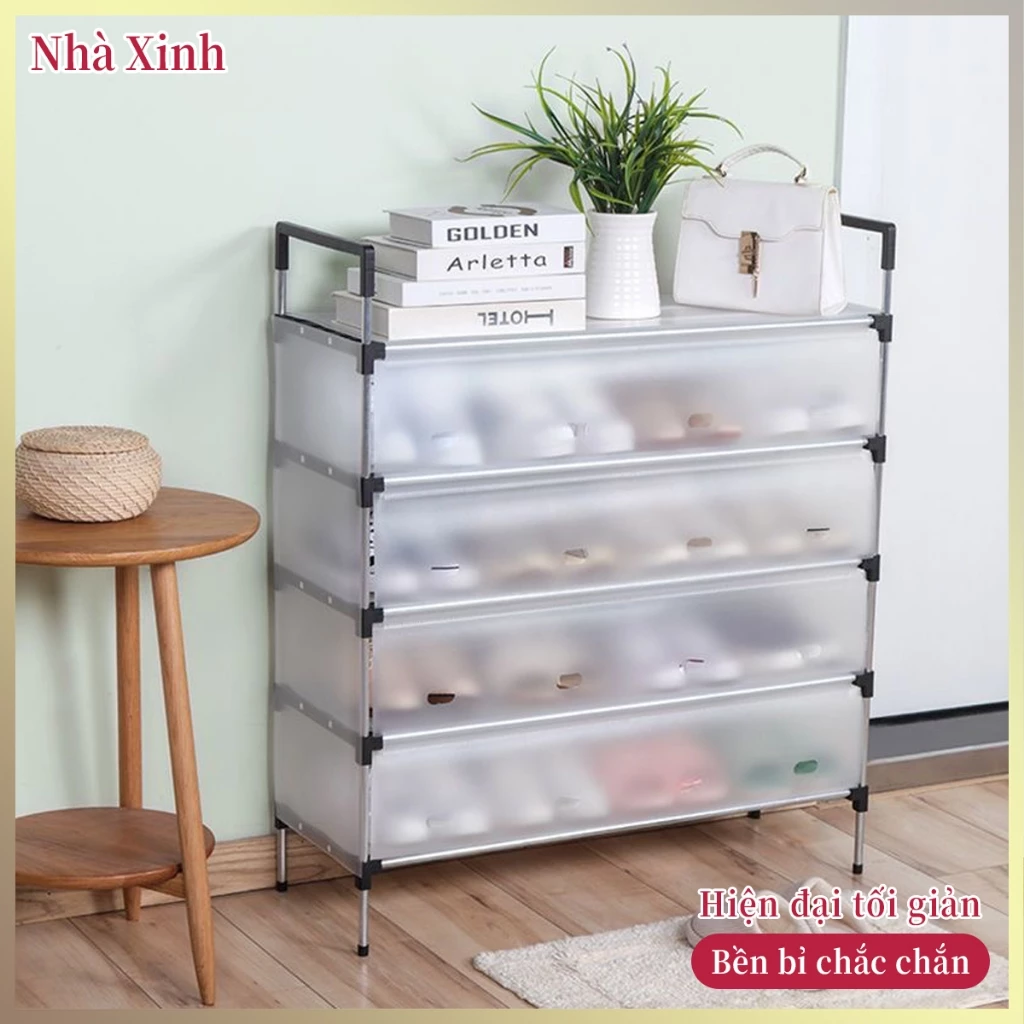 Kệ để giày dép có tấm che chống bụi dung tích lớn lắp ráp đơn giản tiết kiệm không gian tủ giày cửa ra vào gia đình