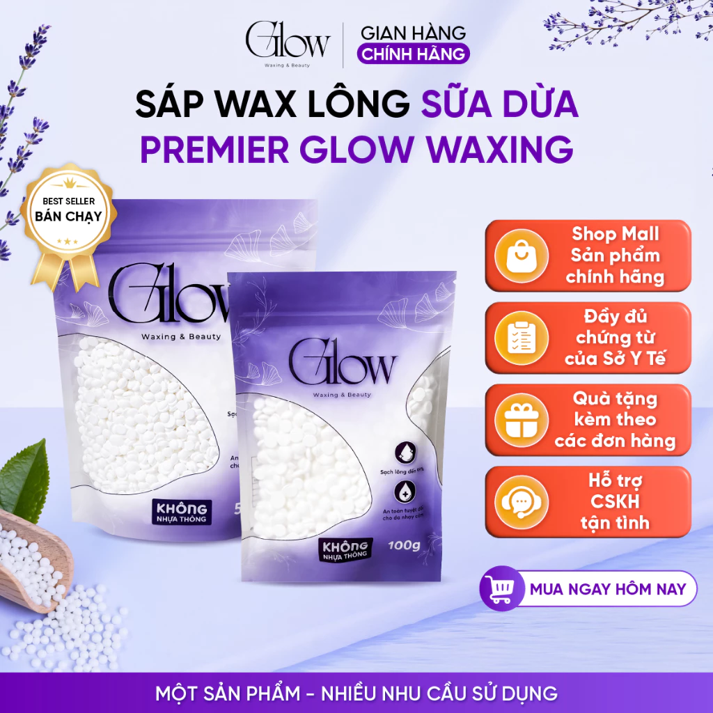 Sáp Wax Lông Sữa Dừa Premier GLOWWAXING Hàng Chính Hãng Chuyên Wax Body, Nách, Bikini Tặng Que