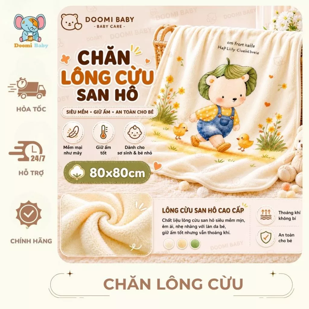 [Hàng Mới] Chăn Lông Cừu San Hô Cho Bé 80x80cm Mềm Mịn Giữ Ấm Đắp Ngủ Tiện Lợi HT818