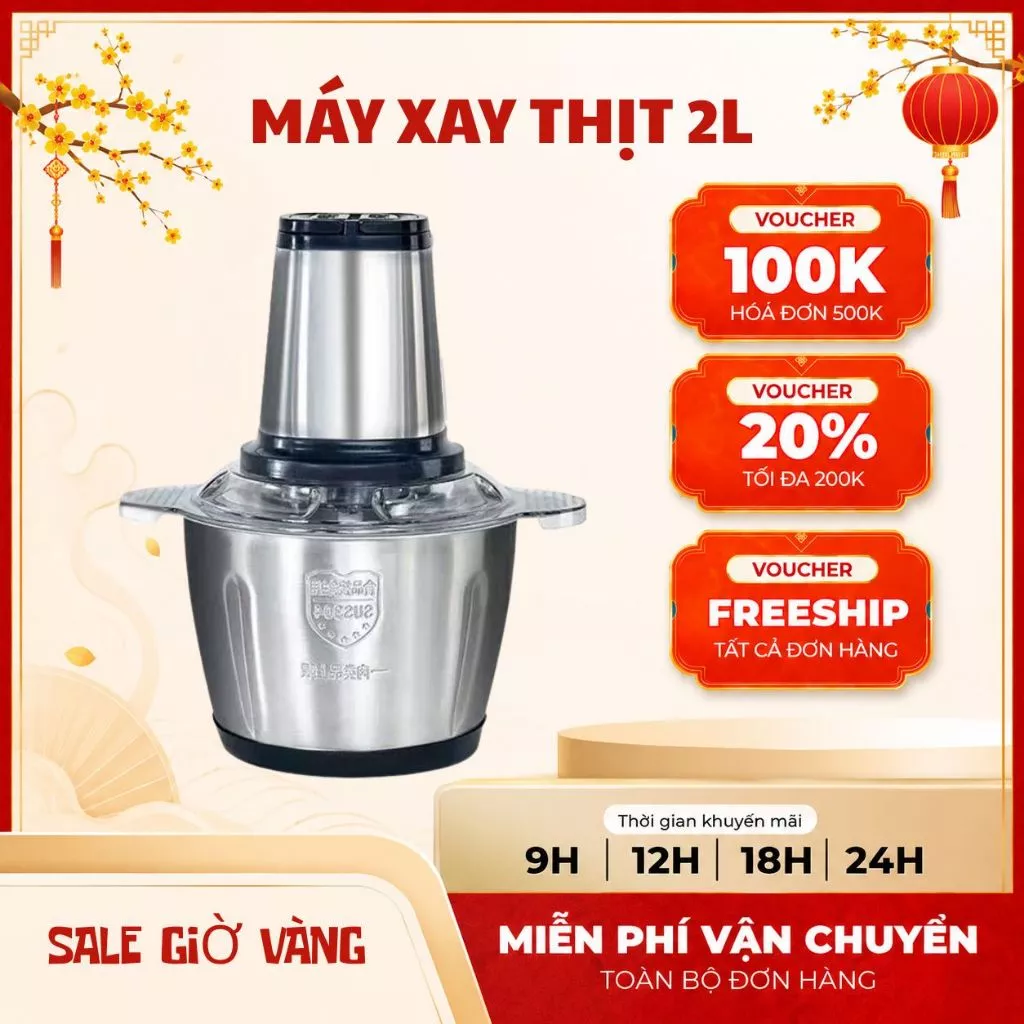 Máy xay thịt mini - xay tỏi ớt xay thịt, máy xay sinh tố thịt đa chức năng xay nước ép hoa quả dung lượng 2L HOT Hot
