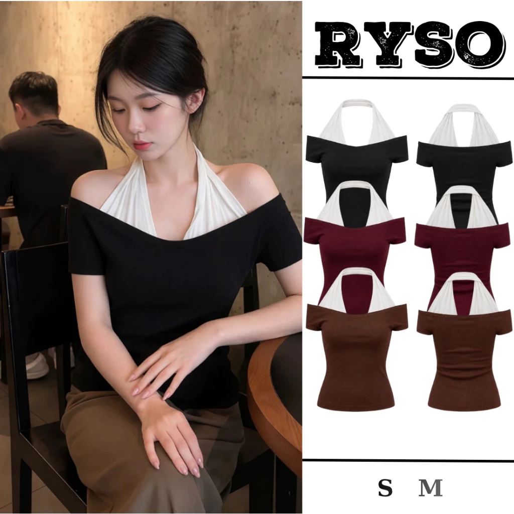Áo Thun Trễ Vai Phối Cổ Yếm Chất Borip Mềm Mại Tôn Dáng Phong Cách Hàn Quốc Dễ Phối Đồ TN03 RYSO
