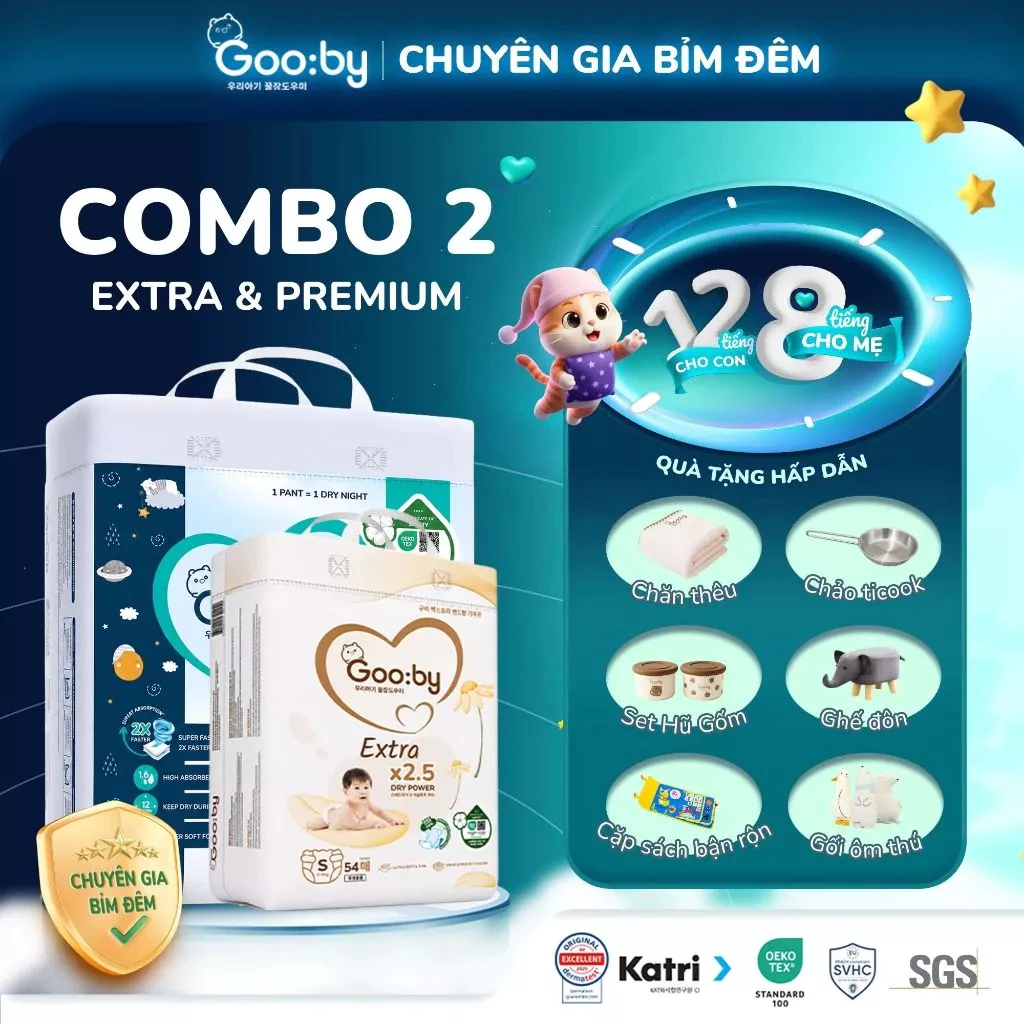 ✅ [KÈM QUÀ TẶNG] Combo 2 bịch Tã/Bỉm Gooby Extra Ngày, Gooby Premium Đêm Chính hãng, giá tốt