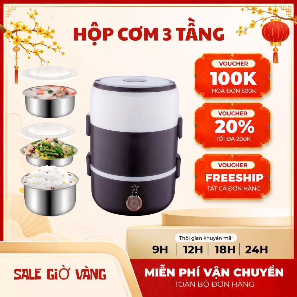 Hộp Cơm Cắm Điện Hâm Nóng Inox Cao Cấp 3 Tầng Đa Năng Làm Nóng Nhanh An Toàn Chính Hãng - | Chính Hãng HC1
