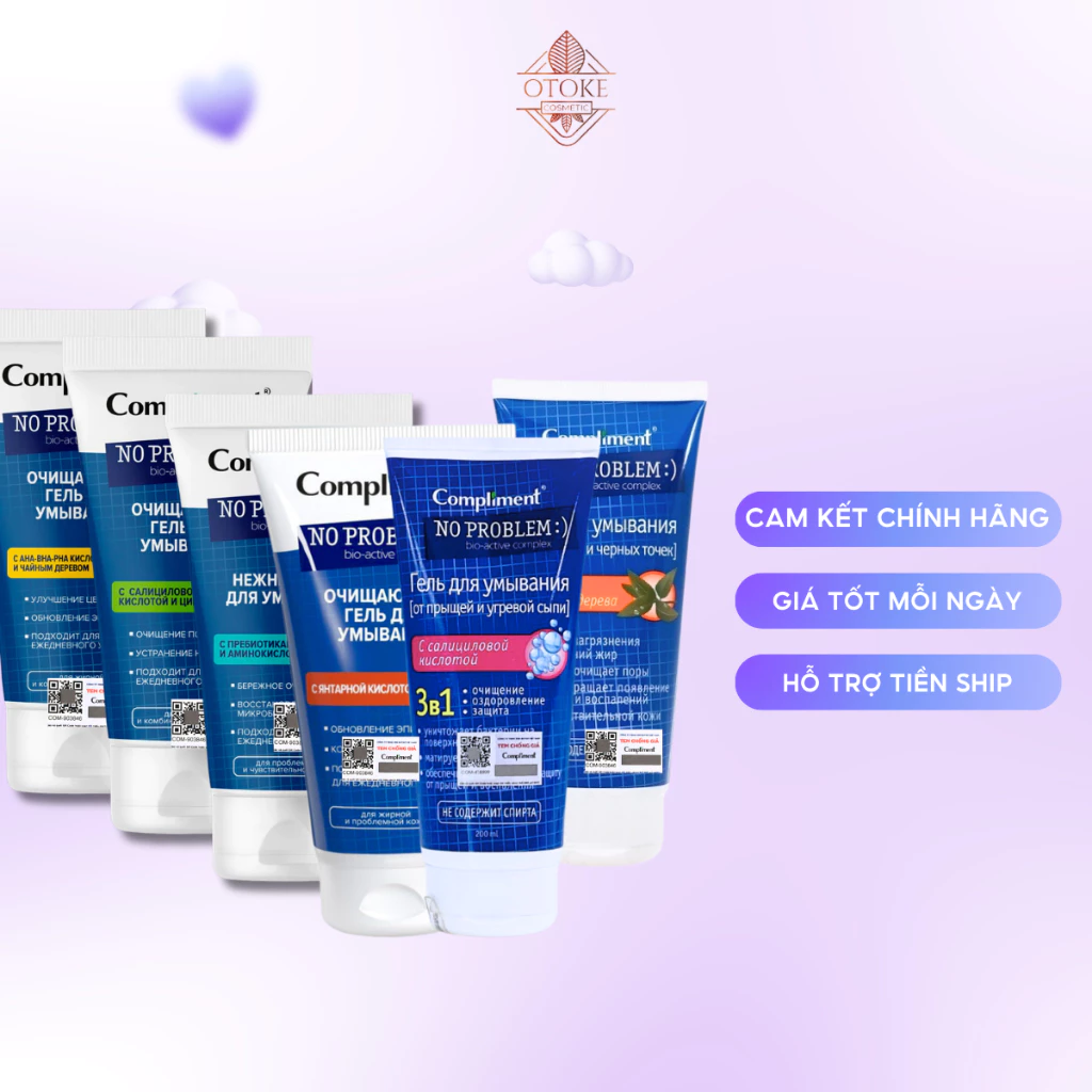 [TRỢ GIÁ] Sữa rửa mặt Compliment No Problem chứa Salicylic Acid, Tea Tree, AHA, PHA giúp làm sạch 200ml
