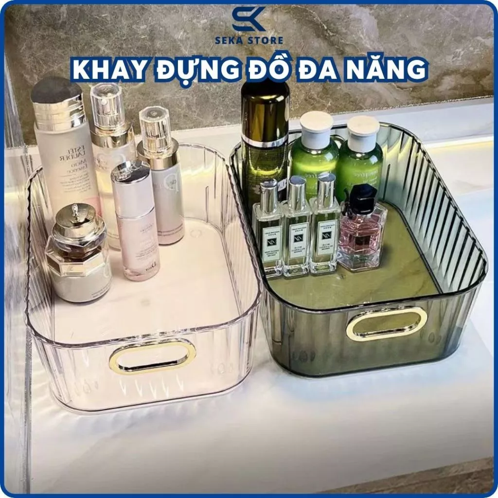 Khay đựng đồ trang điểm mỹ phẩm để bàn thiết kế sang trọng, giỏ đựng đa năng để dầu gội