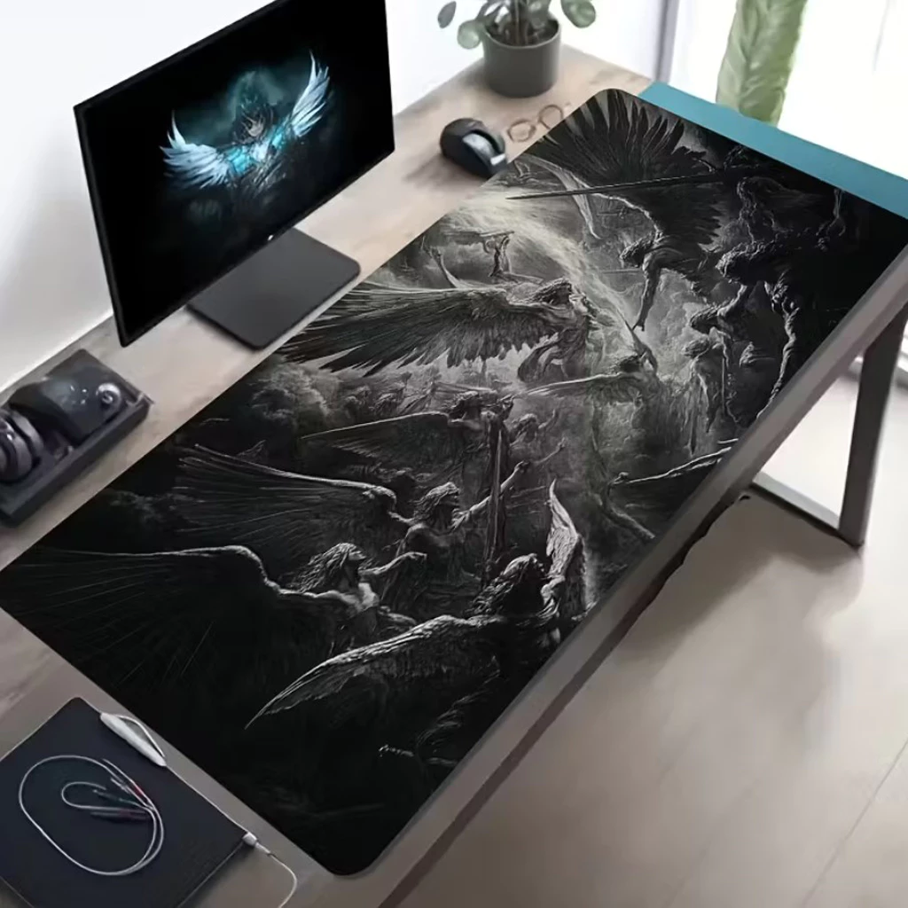 TechStar | Lót Chuột Angel War Fantasy – Desk Mat Gaming Đen Trắng Nghệ Thuật