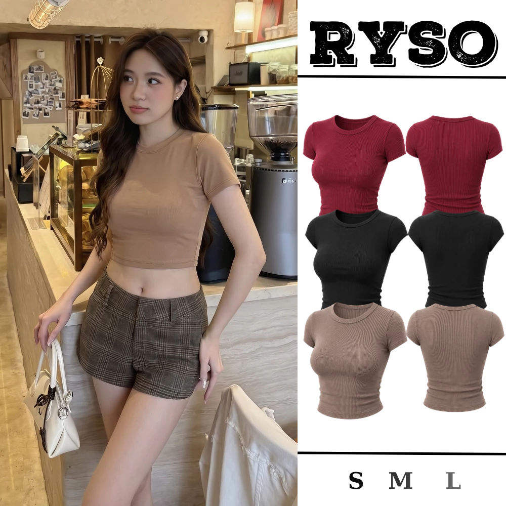 Áo Thun Croptop Nữ Ôm Body Ngắn Tay Cổ Tròn, Croptop Nữ Tay Ngắn Dáng Ôm Trơn Basic TN02 RYSO