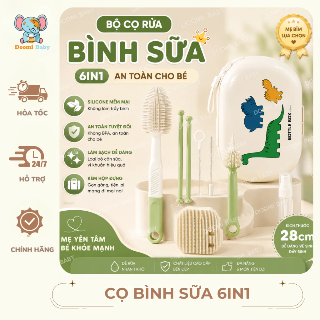 Cọ Rửa Bình Sữa Cho Bé Tiện Lợi An Toàn Kích Thước 28cm Doomi Baby - HT716 - HT847-HT869