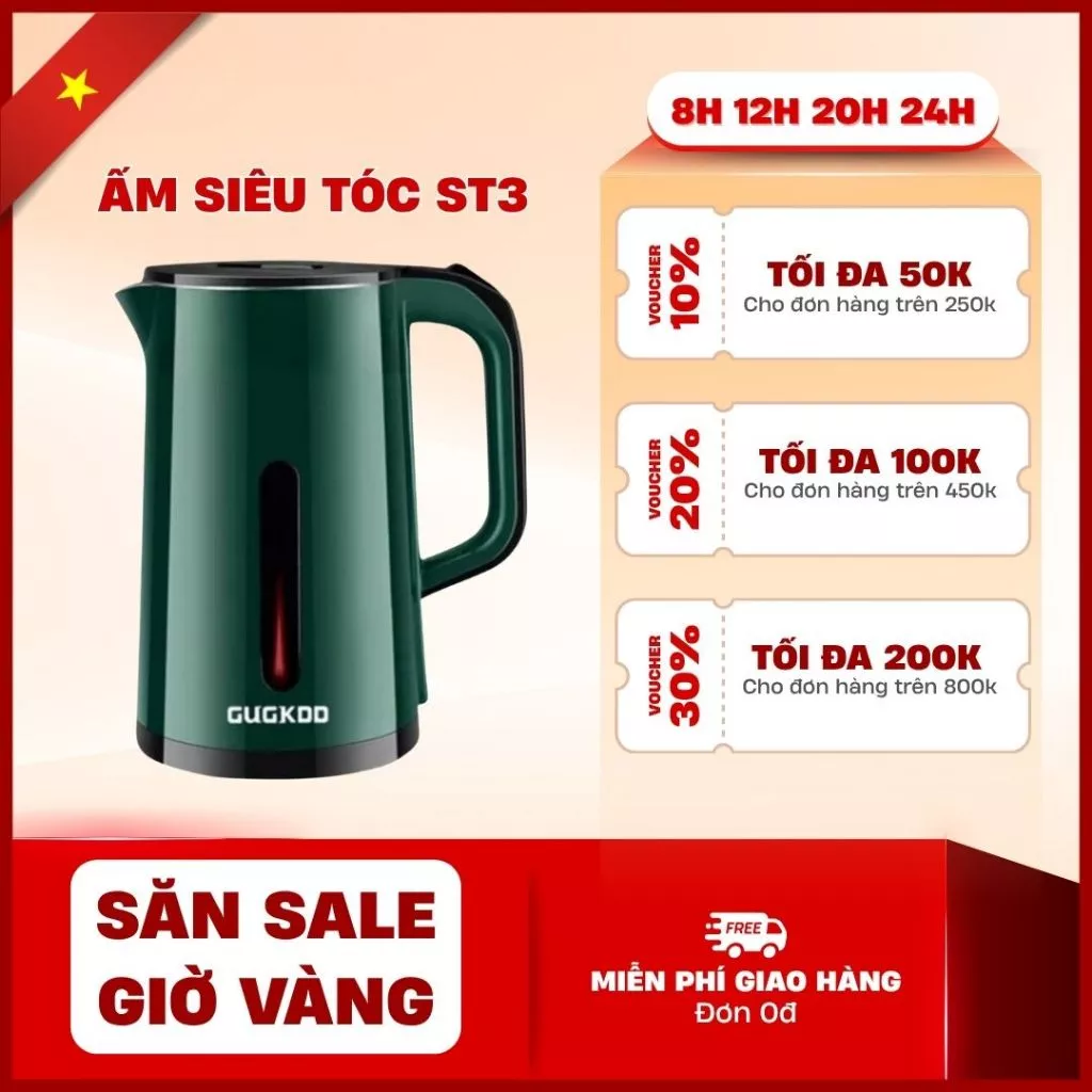 Ấm Siêu Tốc Cuckoo 2 Lớp, Công Suất Lớn 1500W, Ấm Đun Nước Siêu Tốc Dung Tích 2.5L An Toàn Tiết Kiệm Điện_ST3