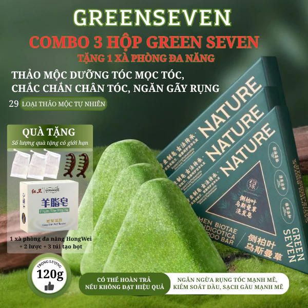 Combo 3 Xà Phòng Gội Đầu Chính Hãng Green Seven Thảo Mộc Cỏ Usma Tân Cương Xà Bông Giảm Gàu Mọc Tóc Ngăn Rụng Tóc