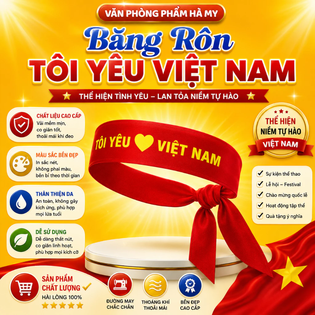 Combo 10 Cái Băng Đô Tôi Yêu Việt Nam, Băng Rôn Cổ Động Việt Nam Chiến Thắng Vải Phi Bóng Đẹp Láng