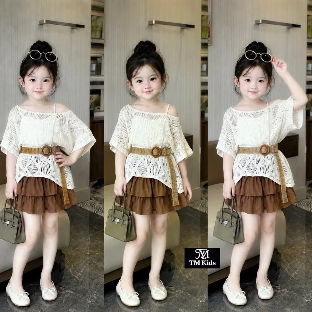 [Mới về ] Set đồ bé gái 4 chi tiết áo ren lưới siêu xinh cho bé diện đi chơi ,đi tiệc , dạo phố