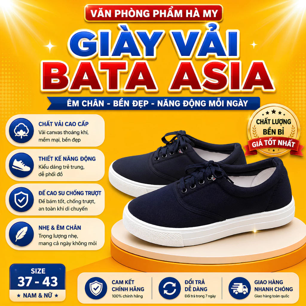 Giày Vải Bata Asia Có Cột Dây Màu Xanh