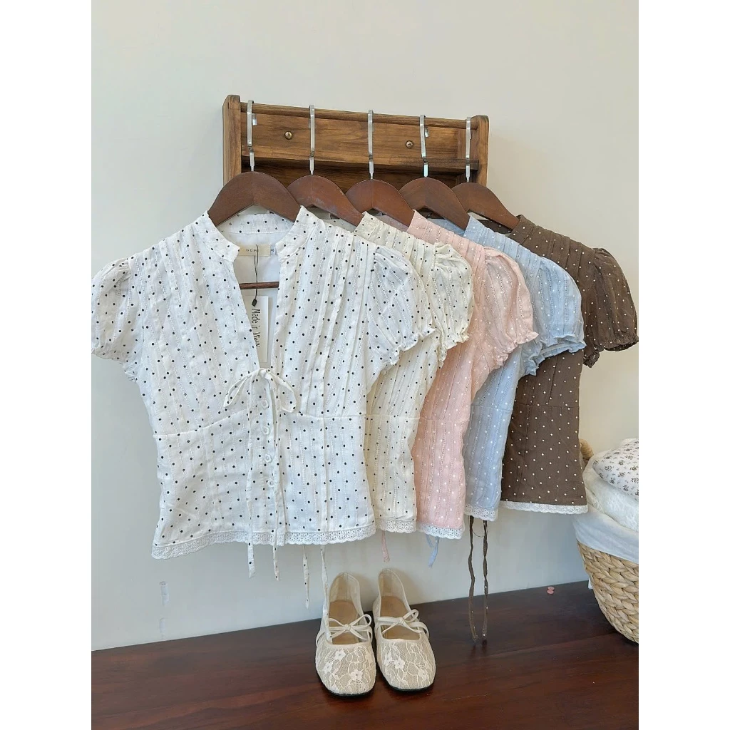 Áo Cổ Trụ Boi Thêu Cột Nơ [Một Mẩu House]