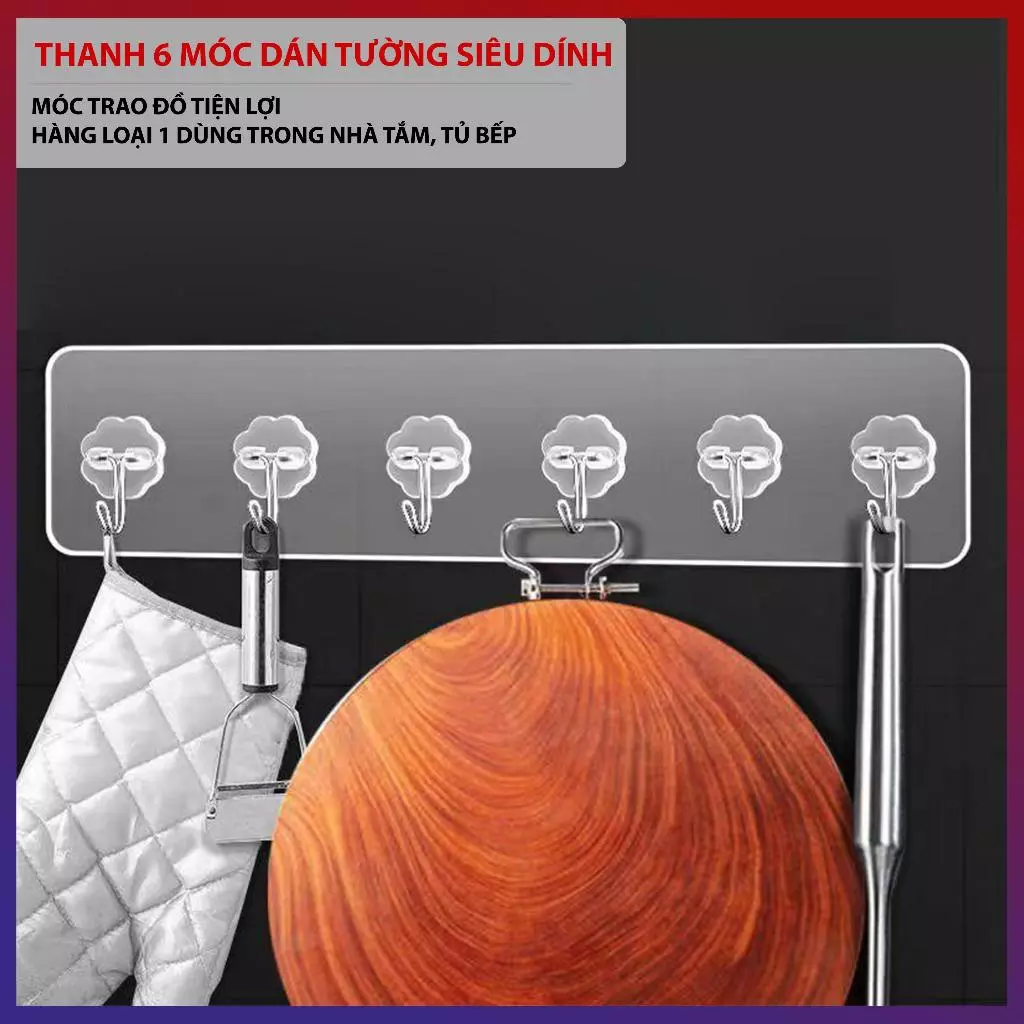Thanh 6 Móc Dán Tường Siêu Dính Tiện Lợi Treo Đồ Treo Quần Áo Dễ Dàng Sử Dụng