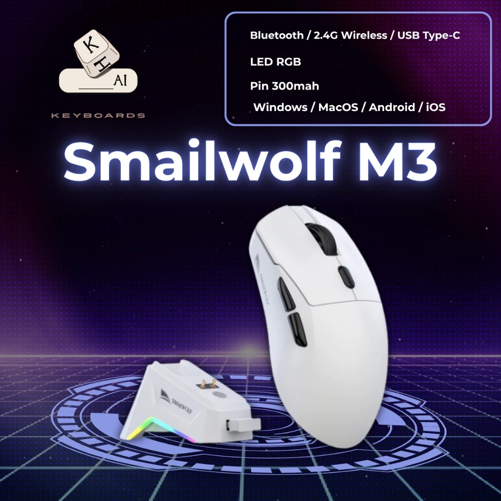 (HOẢ TỐC) Chuột SMAILWOLF M3/M3 Pro  3 mode PAW S205- PAW 3311 (USB 2.4 / Bluetooth / Dây Type C)-12.000 DPI,1000Hz