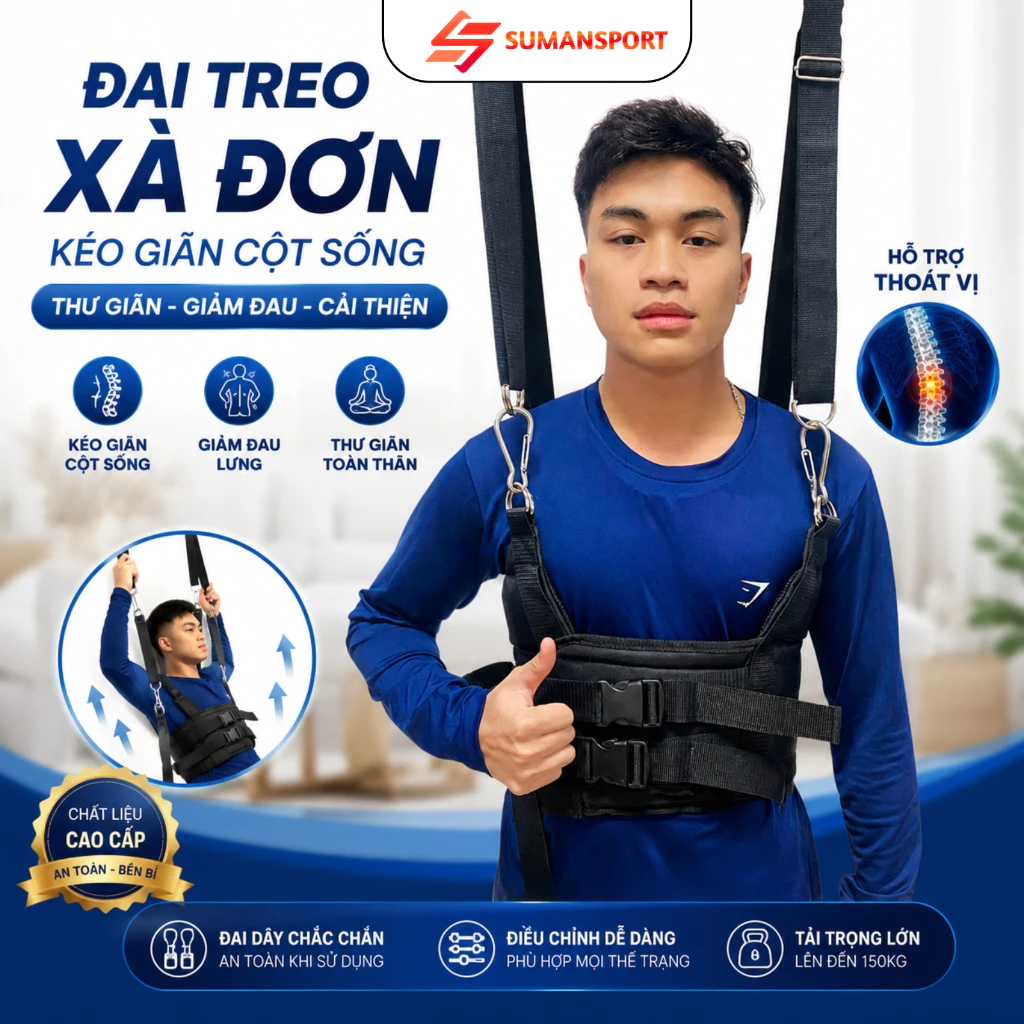 Đai Treo Xà Đơn Kéo Giãn Cột Sống Lưng Có Móc Sắt Thế Hệ Mới - Cải Tiến Đệm Nách - Cải Thiện Thoát Vị Thoái Hóa