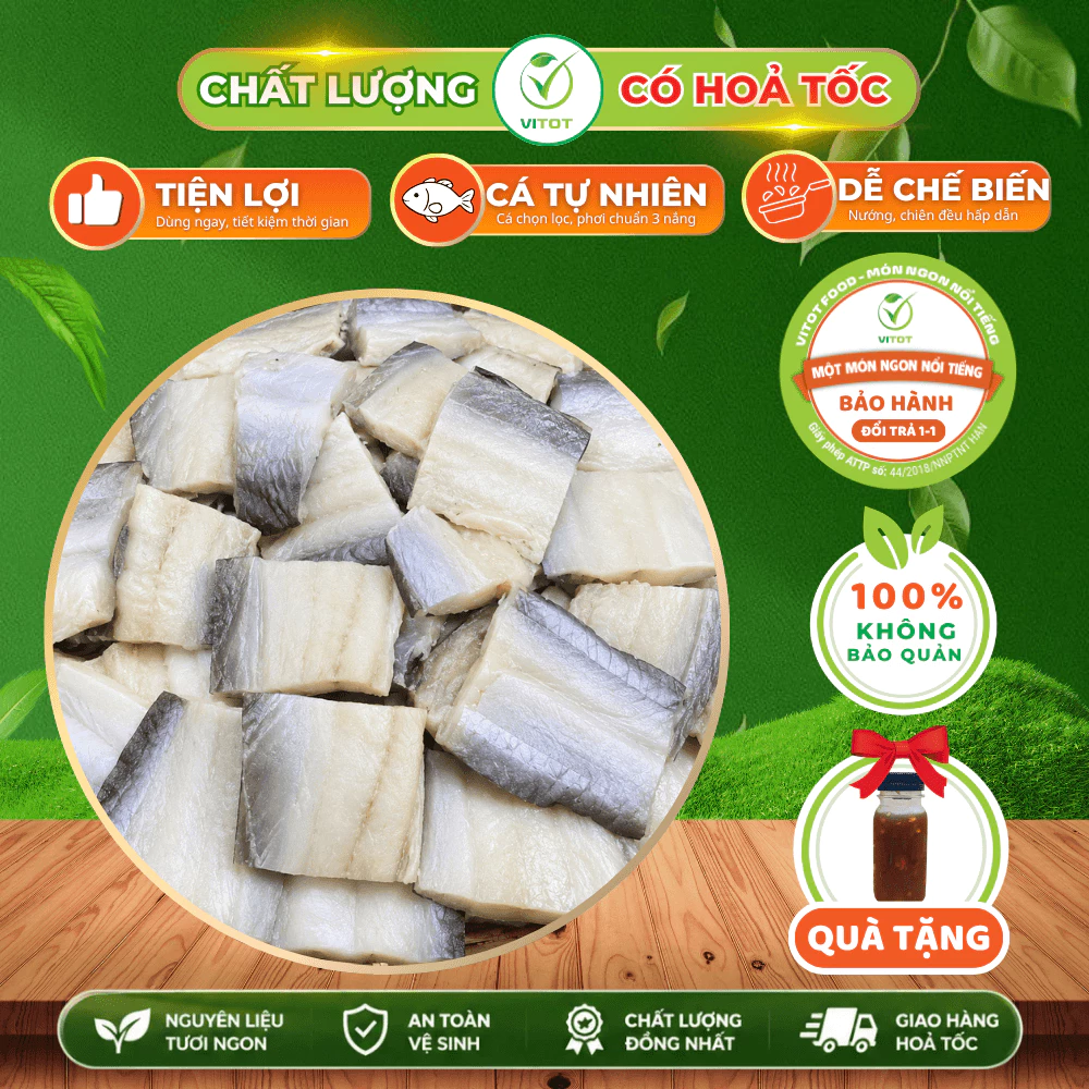 Khô Cá Dứa VITOT 3 Nắng Cắt Khúc Vừa Ăn Không Mặn Thịt Dai Thơm Mềm