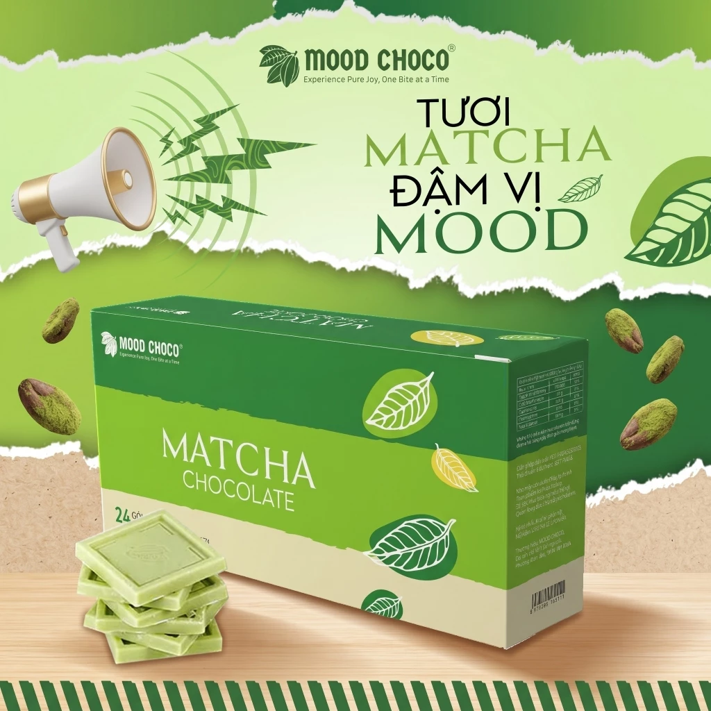 Socola Matcha MOOD CHOCO Vị Trà Xanh Ngọt Thanh Thơm Mịn Ăn Vặt Thư Giãn Hộp 24 Gói