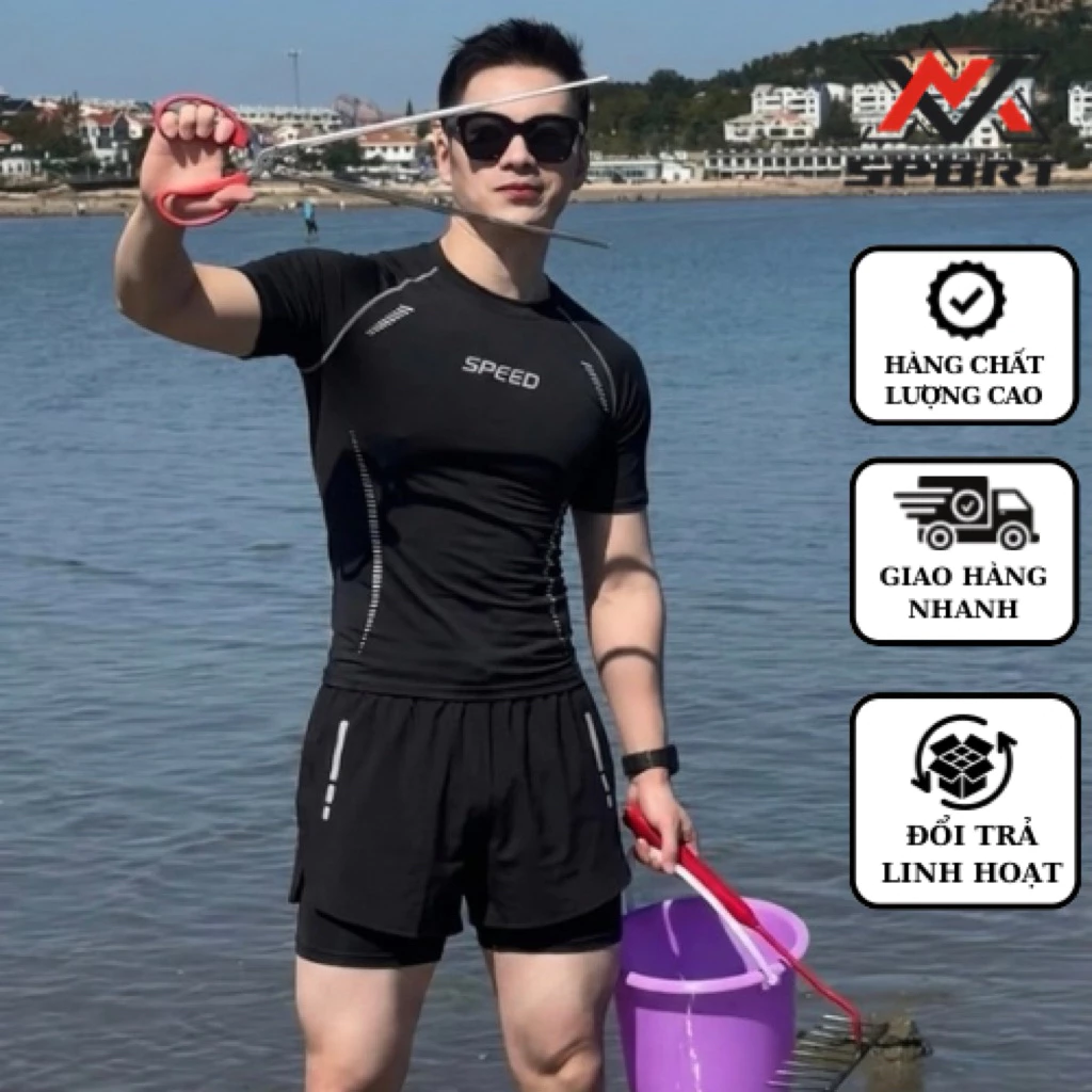 Bộ Đồ Thể Thao Nam,Bộ Bơi Nam-Set Đồ Tập Gym, Đá Bóng Cao Cấp, Quần Short 2 Lớp Chống Lộ,Vải Khô Nhanh Thoáng Khí K066