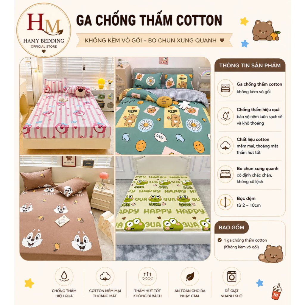Ga chống thấm cotton hàn quốc , nằm trực tiếp , không nóng bí , chống thấm tuyệt đối đủ size giường