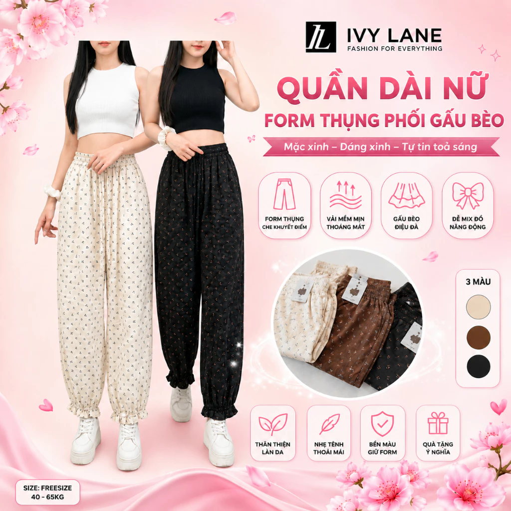 Quần Dài Nữ Form Thụng Hoa Nhí Đũi Linen Cao Cấp - Quần Đũi Ống Rộng Bo Gấu Bèo Siêu Mềm Mát Phong Cách Hàn Quốc