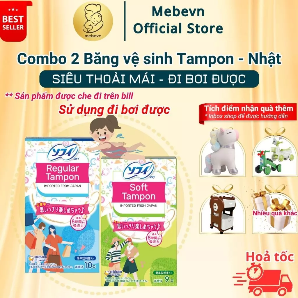 Combo 2 hộp băng Vệ Sinh Tampon Unicharm Nhật Bản, Tampon Sofy Nhật Bản Siêu Thấm Hút - Đi bơi được