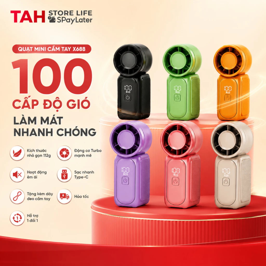 Quạt Tích Điện Pin Trâu Cầm Tay X688 Với 100 Cấp Độ Gió, Nhỏ Gọn Tiện Lợi Kèm Màn Hình Thông Minh, Nhiều Mẫu