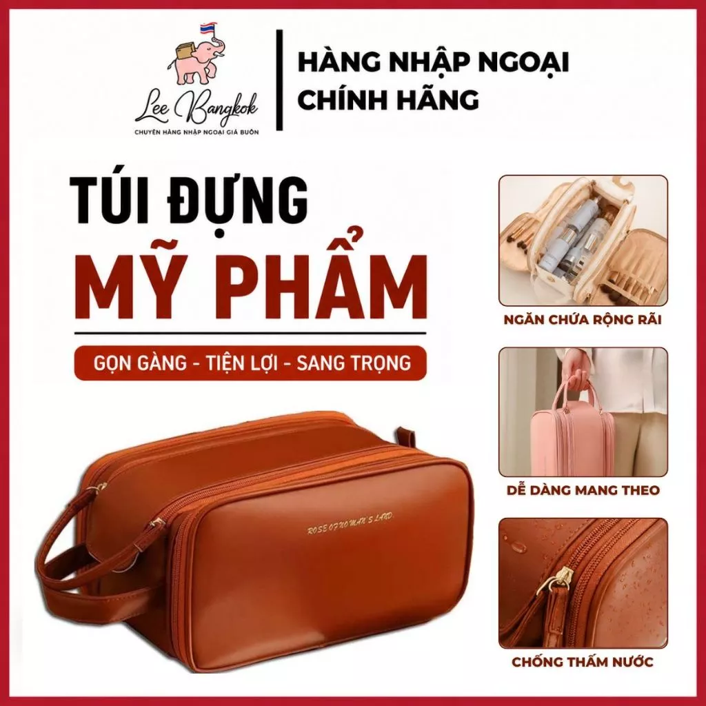 Túi Đựng Mỹ Phẩm, Phụ Kiện Makeup 3 Ngăn Sức Chứa Lớn Chất Liệu Da Pu Chống Nước Tốt Tiện Lợi Du Lịch #001 LEEBANGKOK