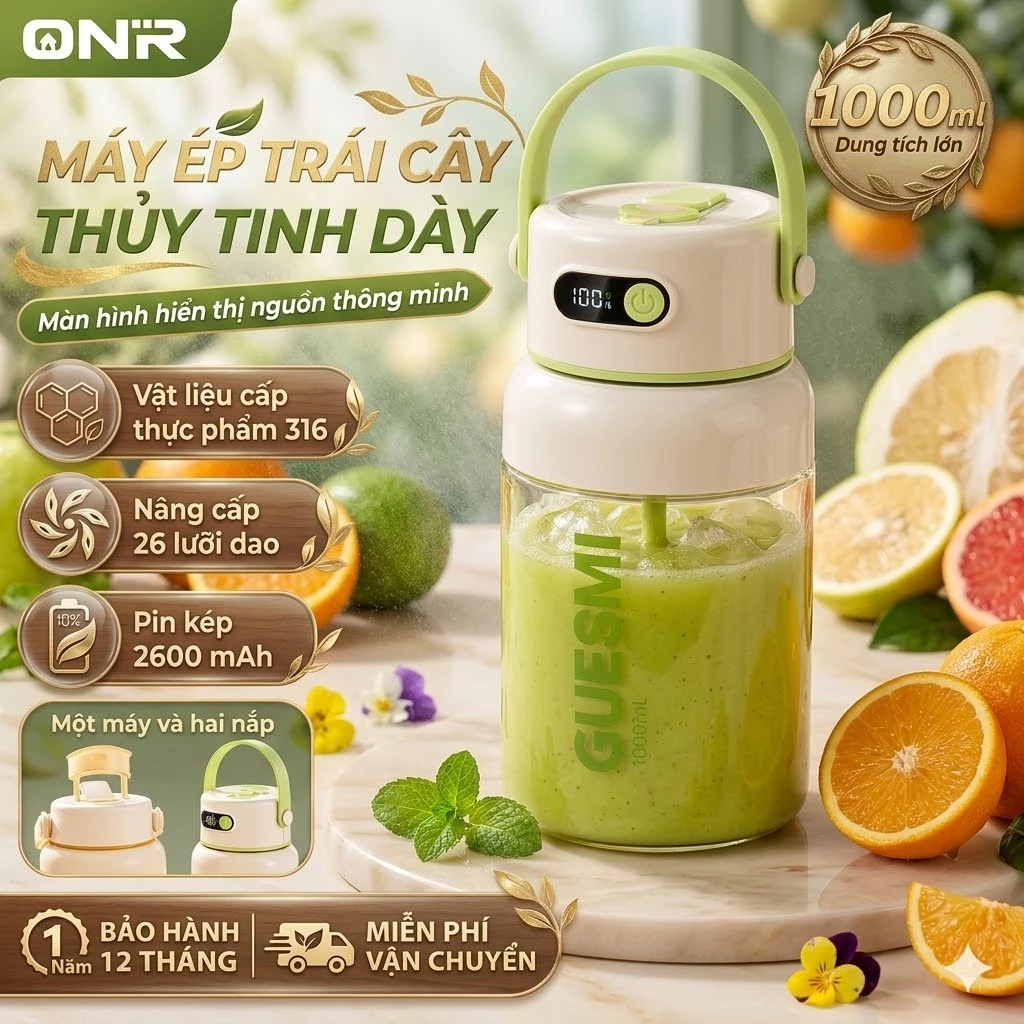 Máy Xay Sinh Tố Cầm Tay,26 Lưỡi Dao, 700/1000ML,Inox 316, Pin 2600mAh, Xay Đá