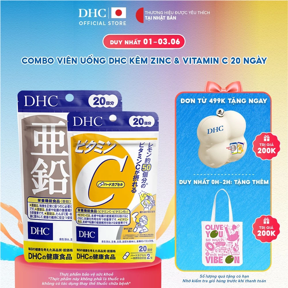 Combo Viên uống DHC Vitamin C & Kẽm hỗ trợ giảm thâm, sáng da (20 ngày)-TPBVSK DHC Vitamin C&Zinc