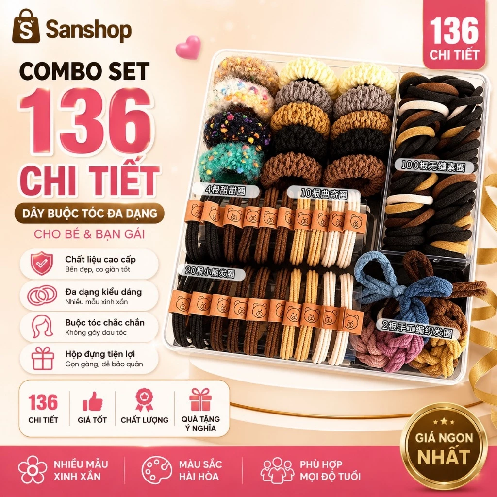 Combo Set 136 Chi Tiết Dây Buộc Tóc Giá Ngon Phụ Kiện Đa Dạng Cho Bé & Bạn Gái Sanshop
