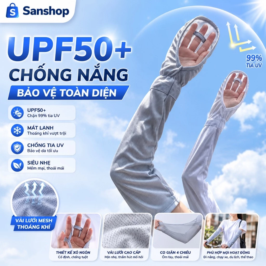 Găng Tay Chống Nắng Lụa Lạnh Upf50 Dáng Rộng Hở Ngón Nam Nữ Tia Uv Sanshop