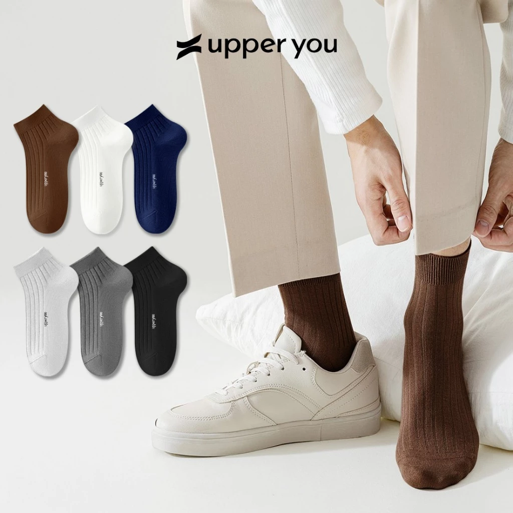 [TẶNG QUÀ ĐƠN 169K] Tất Vớ Cotton Úc Nam UPPER YOU Sọc Gân Cao Cấp Cổ Trung Signature Mềm Mại Êm Ái Thoáng Khí-SNM3002