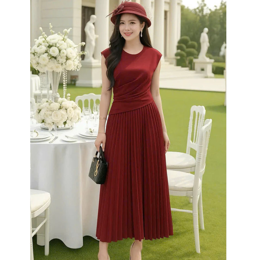 (May kỹ đẹp) ĐẦM Nữ Dữ Tiệc Form Xòe Nhẹ Phối XẾP LI SANG TRỌNG Nữ Tính CÓ BIGSIZE NY NA STORE