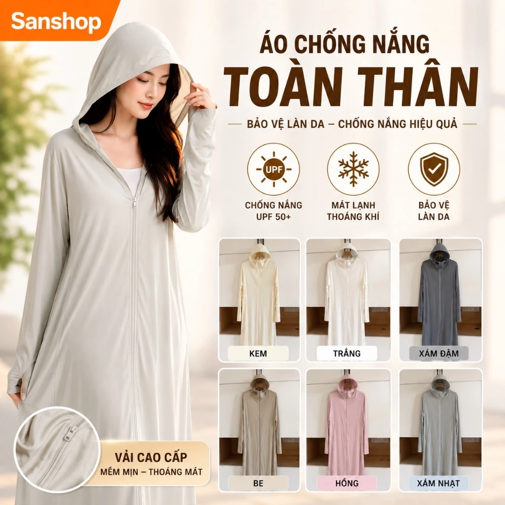 Áo Chống Nắng Nữ Toàn Thân Dáng Dài Chất Thun Lạnh Cao Cấp Mặc Siêu Mát Và Nhẹ Giúp Tia Sanshop