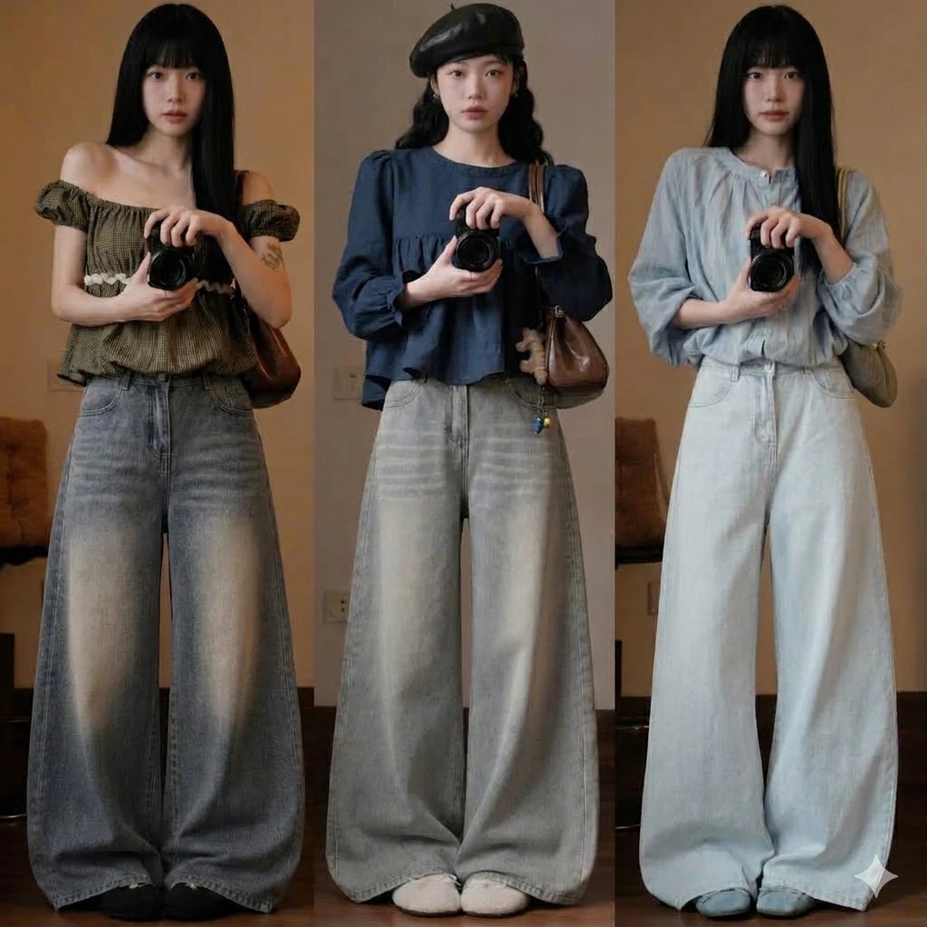 Quần Jean Nữ Ống Rộng Suông Basic Ống 30-33cm Dễ PHỐI, quần bò ống suông màu RETRO