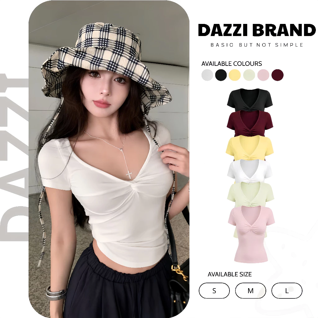[DEAL HÈ] Áo Thun nữ Xoắn Ngực tay ngắn ôm Body Basic Vải Cotton Mịn DAZZI Women A094