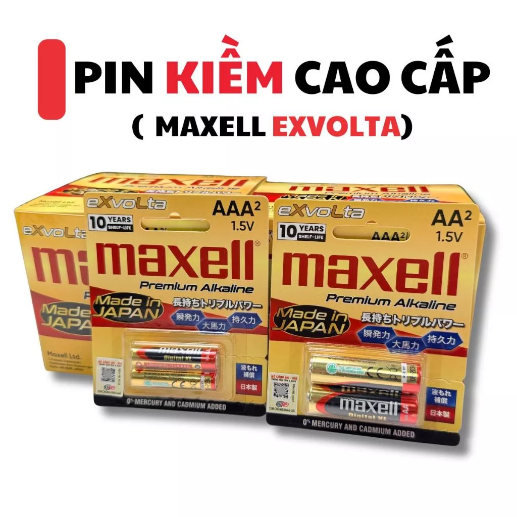 Maxell Pin Kiềm Exvolta 2A 3A AA AAA 1.5V Hiệu Suất Cao Made in Japan Dung Lượng Lớn Bảo Quản 10 Năm