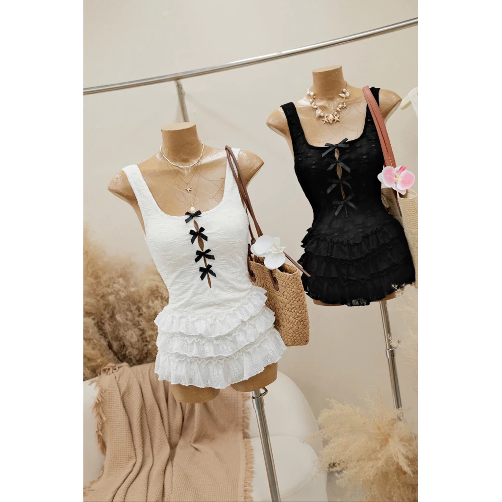 𝗠𝗔𝗜 𝗕𝗜𝗞𝗜𝗡𝗜 • BỘ LIỀN REN ĐEN - TRẮNG GẮN NƠ