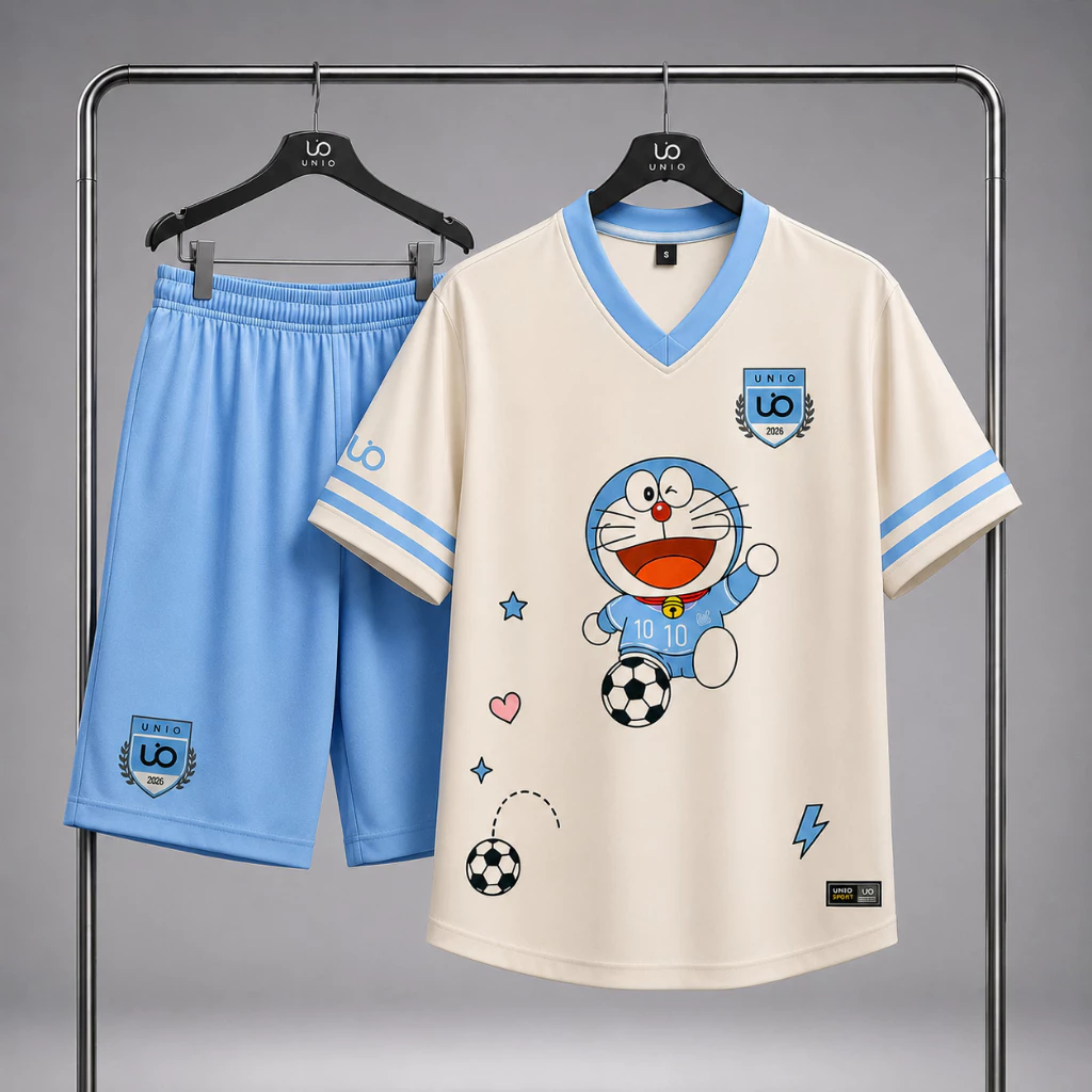 [ĐO-KX] BỘ ĐỒ IN TÊN THUN MÈ ⚽️ BỘ ĐỒ ĐÁ BANH DORAEMON XANH KEM SIÊU DỄ THƯƠNG ⚽️
